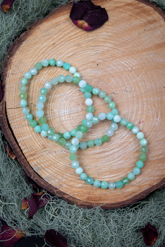 Chrysoprase Faceted Crystal Bracelet 6mm Beads, Natural Green Gemstone for Joy, Abundance, and Emotional Healing