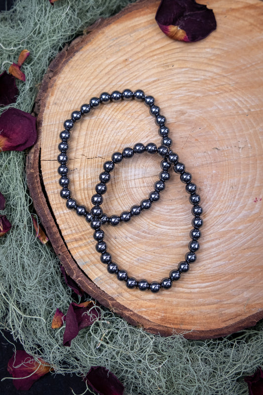 Hematite Crystal Bracelet, 6mm Natural Stone Beads for Grounding, Balance and Strength