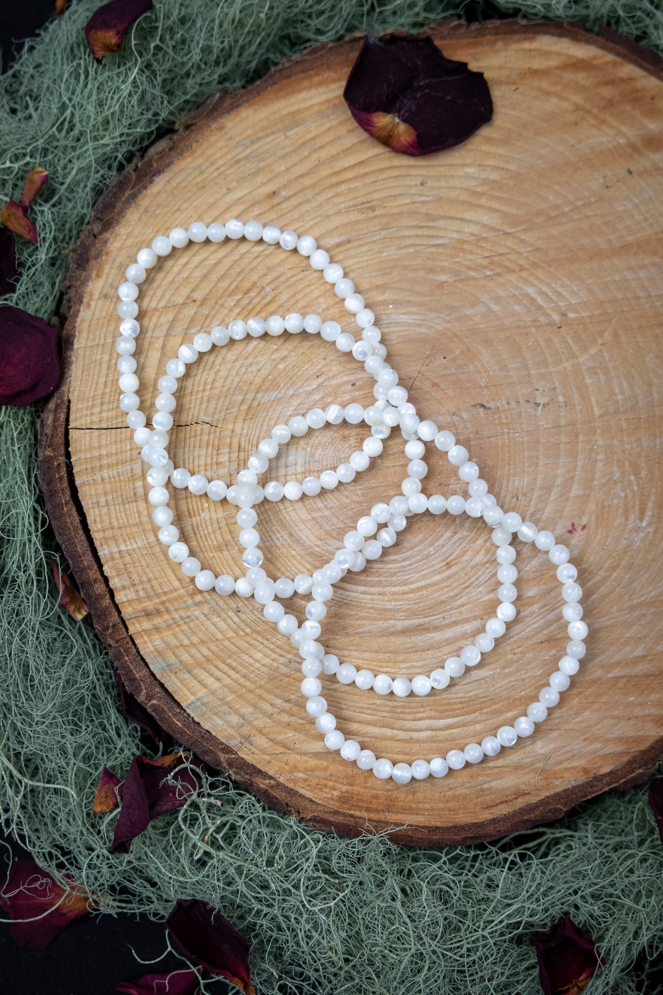 Mother of Pearl Crystal Bracelet, 4mm Gemstone Beads, Nurturing Energy, Calming Stone of the Sea, Intuitively Chosen