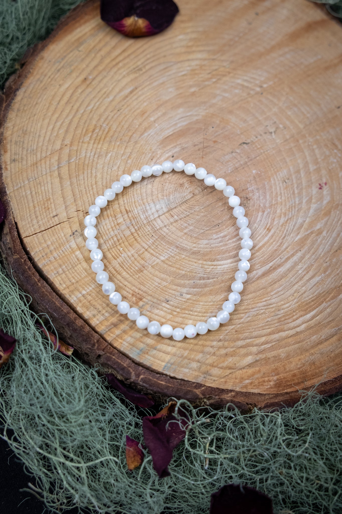 Mother of Pearl Crystal Bracelet, 4mm Gemstone Beads, Nurturing Energy, Calming Stone of the Sea, Intuitively Chosen