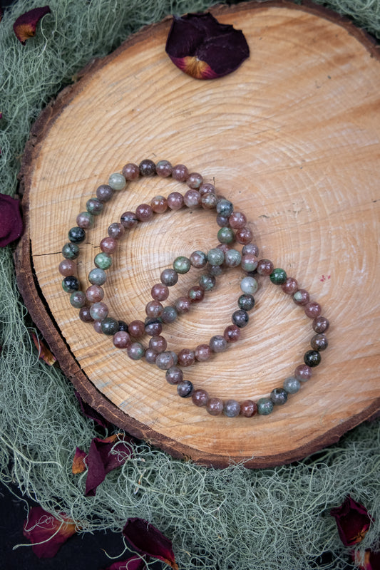 Natural Pink and Green Garnet Crystal Bracelet, 6mm Gemstone Beads, Heart-Healing and Grounding Stone