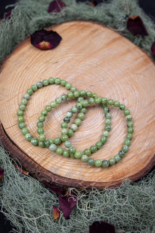 Natural Serpentine Crystal Bracelet, 6mm Gemstone Beads, Calming Green Healing Stone for Heart Chakra & Inner Peace