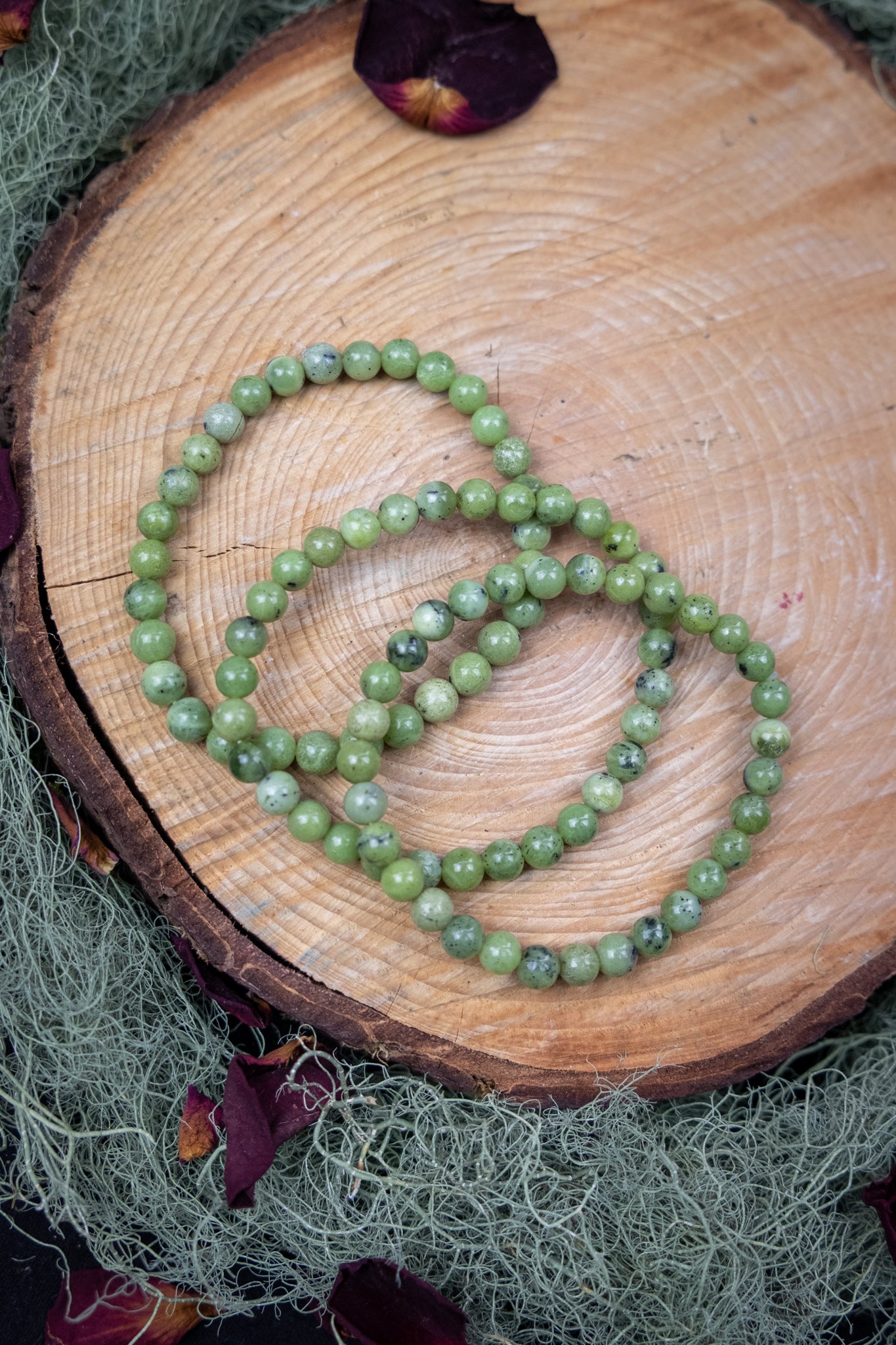 Natural Serpentine Crystal Bracelet, 6mm Gemstone Beads, Calming Green Healing Stone for Heart Chakra & Inner Peace