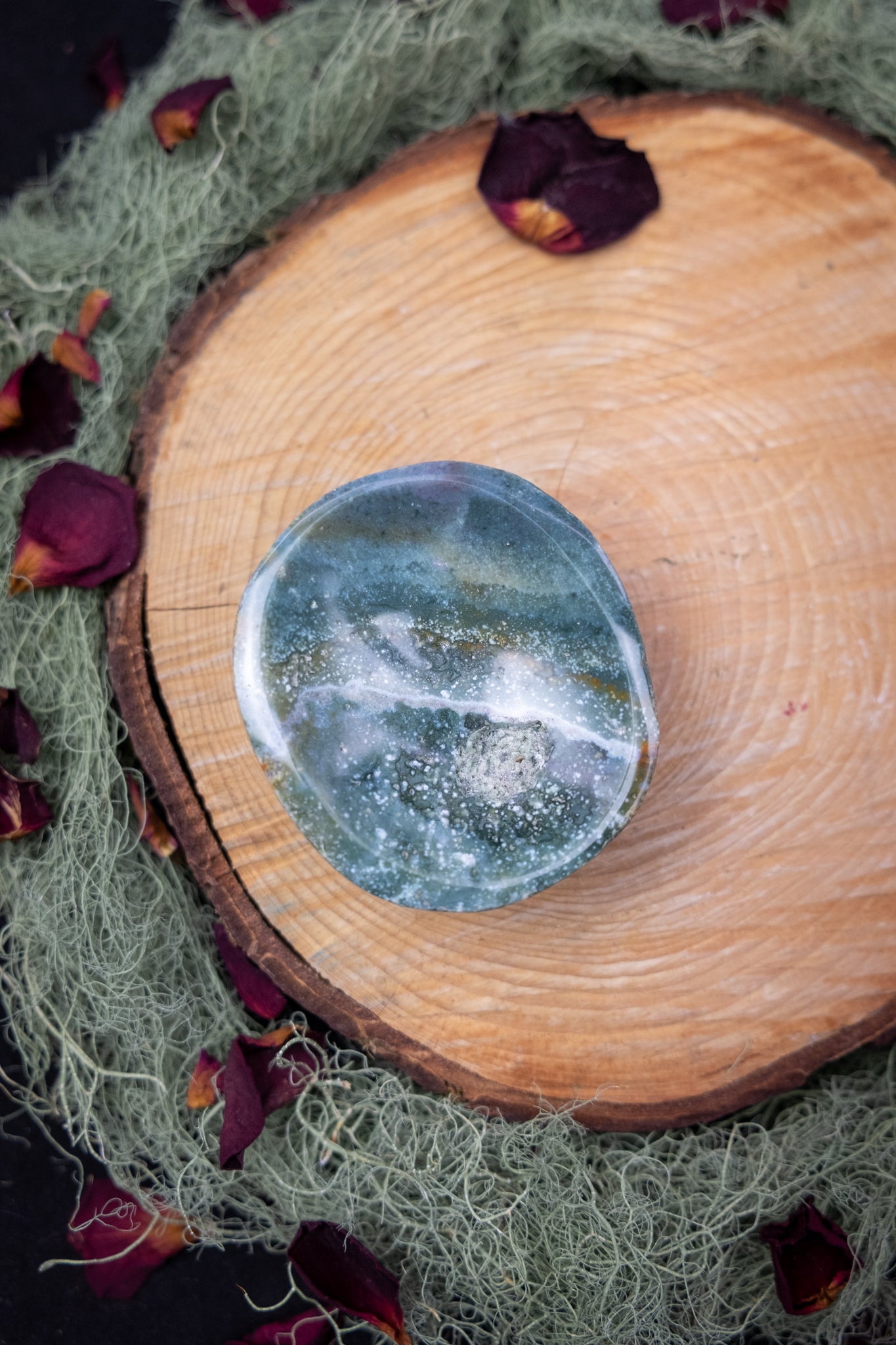Ocean Jasper Crystal Bowl, Healing Gemstone Dish for Meditation, Energy Cleansing and Calming Home Décor