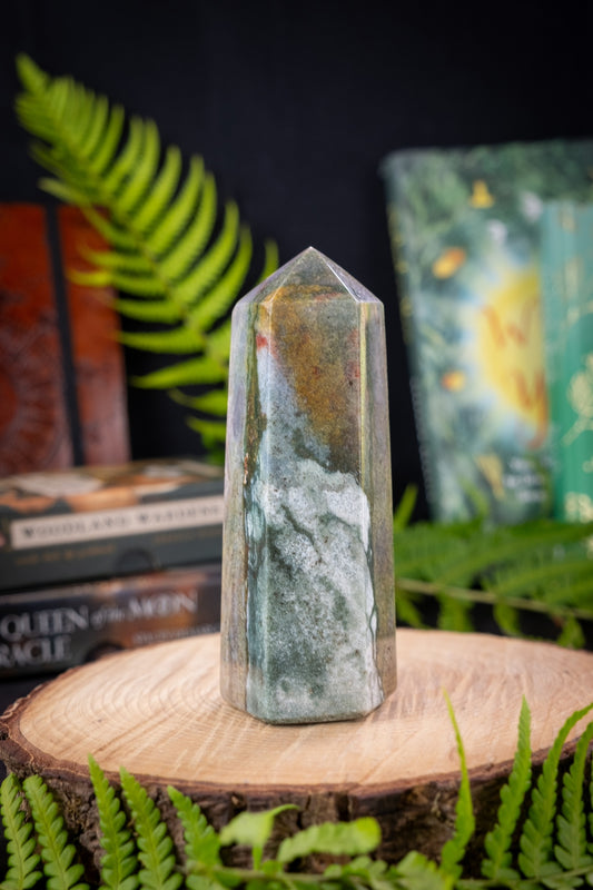 Ocean Jasper crystal point, Gemstone for joy.