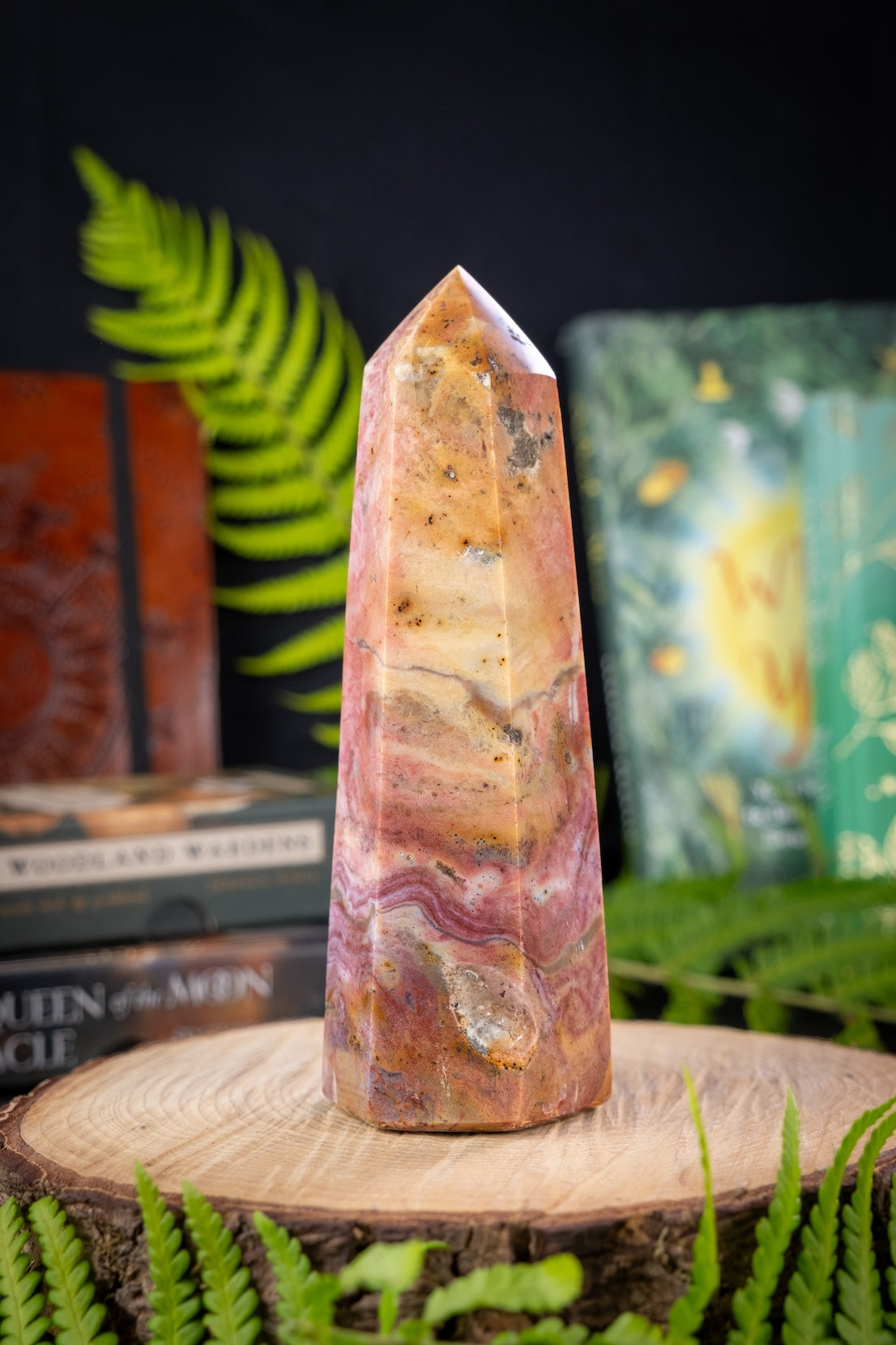 Ocean Jasper crystal point, Gemstone for joy, happiness and emotional stability.