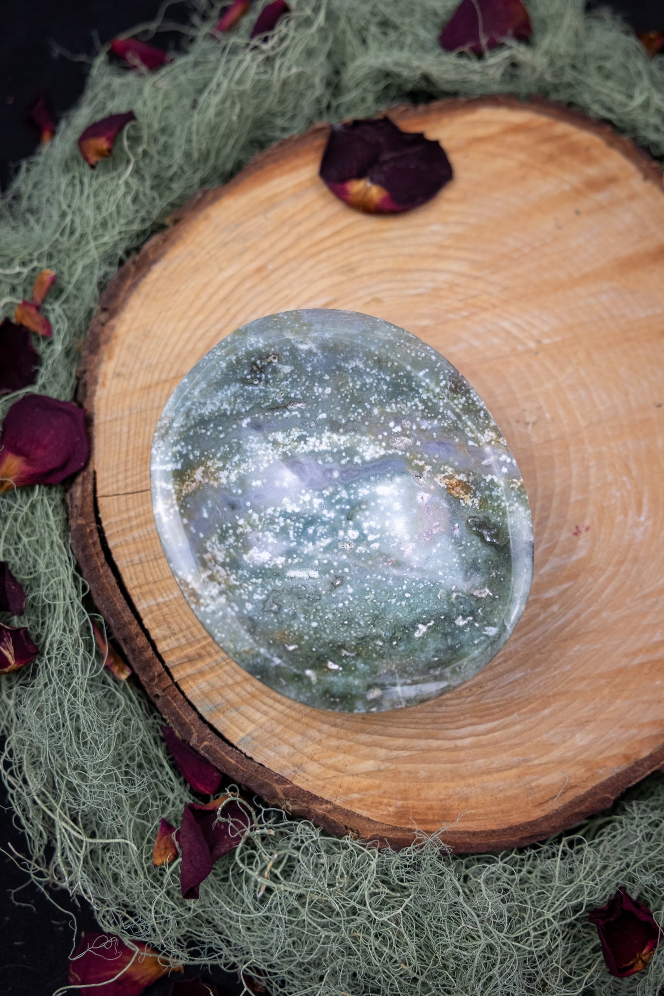 Ocean Jasper Crystal Bowl, Healing Gemstone Dish for Meditation, Energy Cleansing and Calming Home Décor