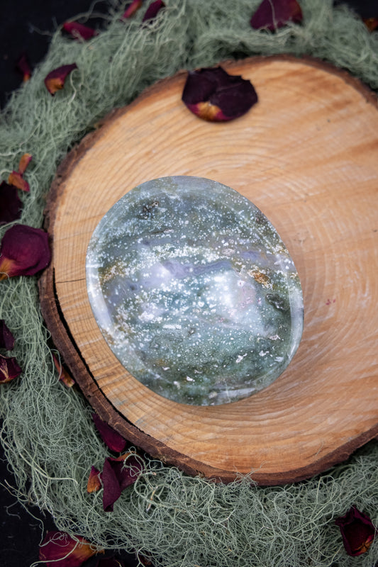 Ocean Jasper Crystal Bowl, Healing Gemstone Dish for Meditation, Energy Cleansing and Calming Home Décor