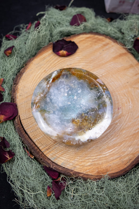 Ocean Jasper Crystal Bowl, Healing Gemstone Dish for Meditation, Energy Cleansing and Calming Home Décor