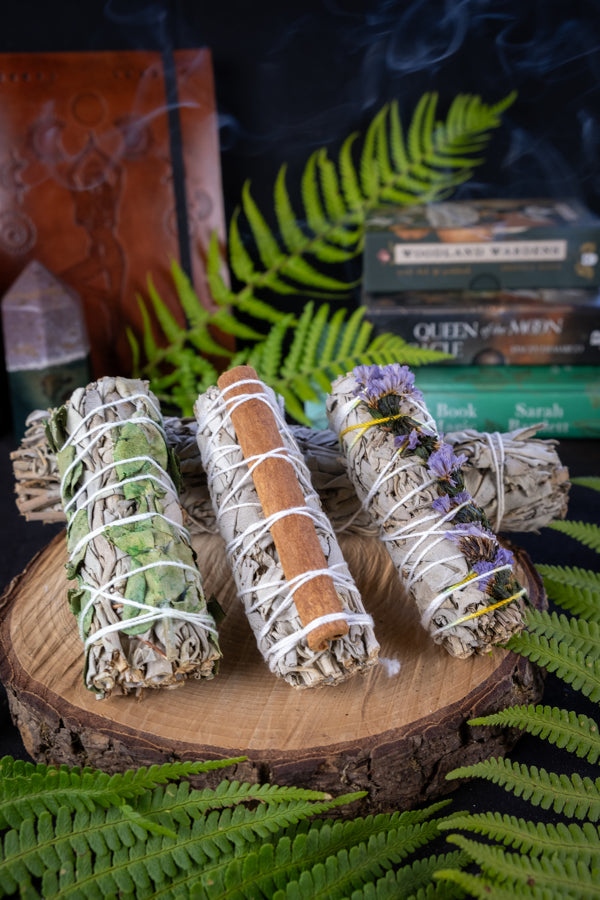 White sage smudge stick with flowers ~ Cleanse your aura, home and crystals.