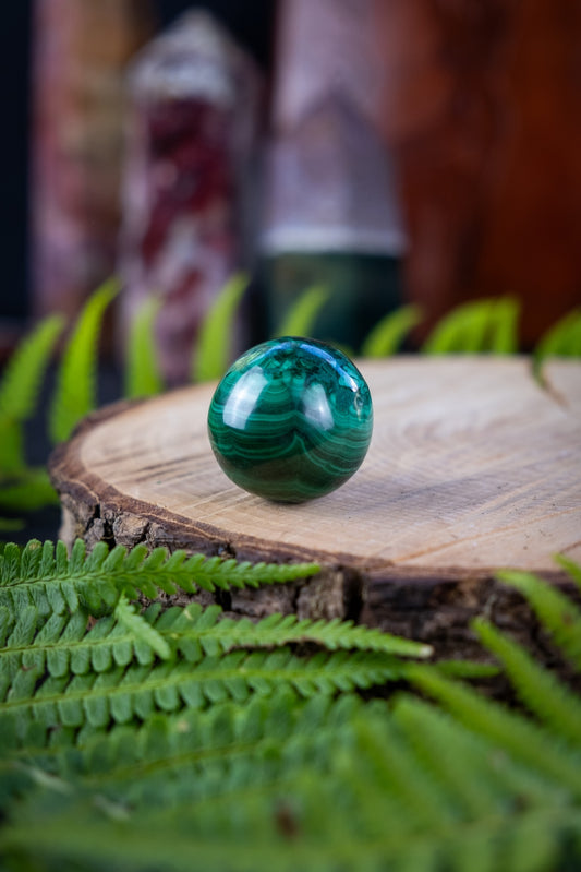 Malachite Crystal Sphere, Heart chakra crystal, Transformation crystal, A Grade, Balancing and soothing crystal, Detoxifying gemstone.