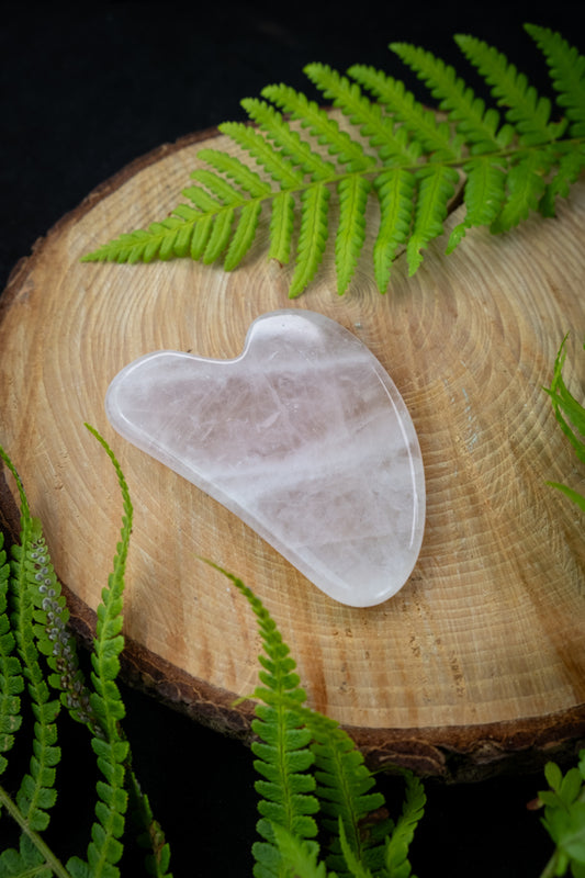 Rose Quartz Crystal Gua Sha Comb, Facial massage, Face yoga.