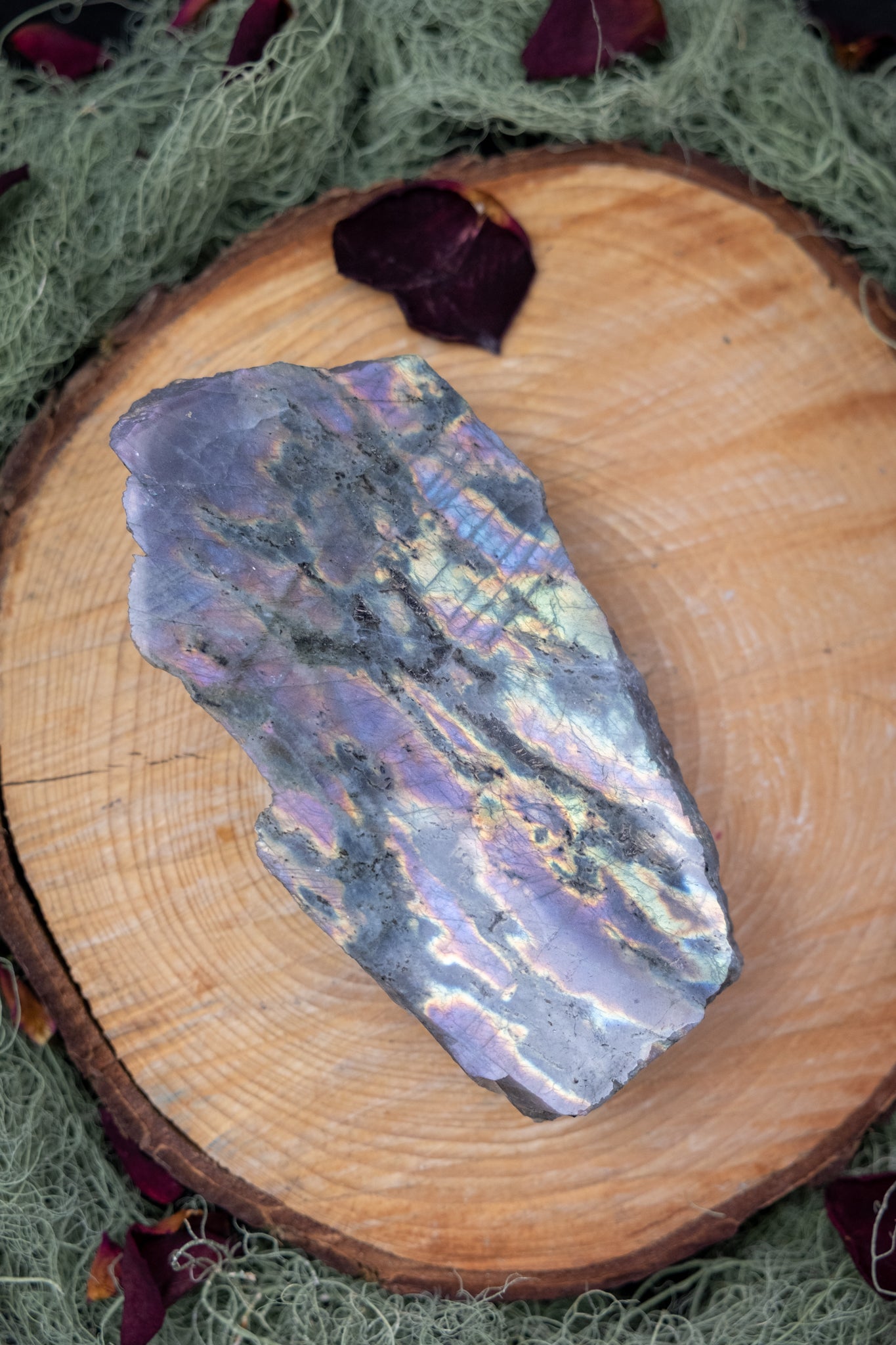 Rare Pink and Purple Labradorite Crystal, Part Polished and Part Raw Stone for Intuition, Protection and Higher Connection