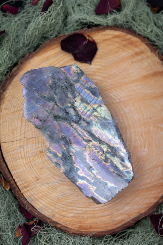 Rare Pink and Purple Labradorite Crystal, Part Polished and Part Raw Stone for Intuition, Protection and Higher Connection