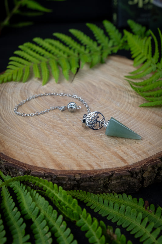 Green Aventurine crystal, tree of life pendulum, Pendant, Dowsing pendulum.