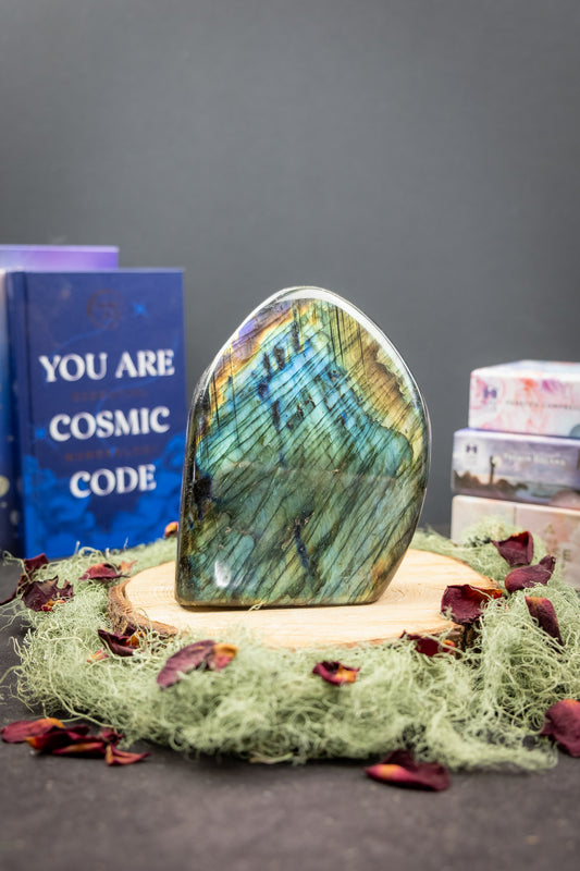 Radiant Blue, Gold and Purple Labradorite Polished Freeform Crystal Stone, High Flash Gem of Transformation and Protection