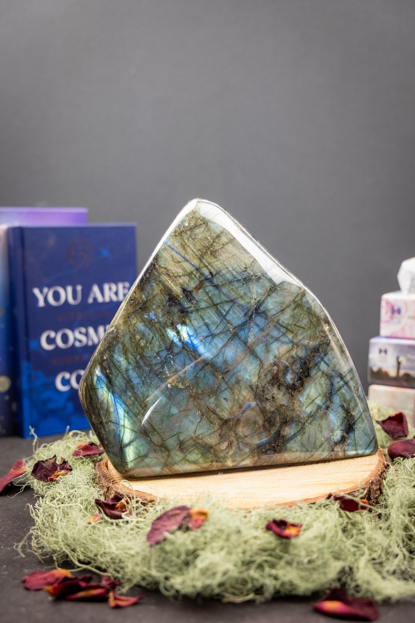 Blue and Gold Labradorite Freeform Crystal, Double Sided Polished Gemstone for Transformation and Intuition