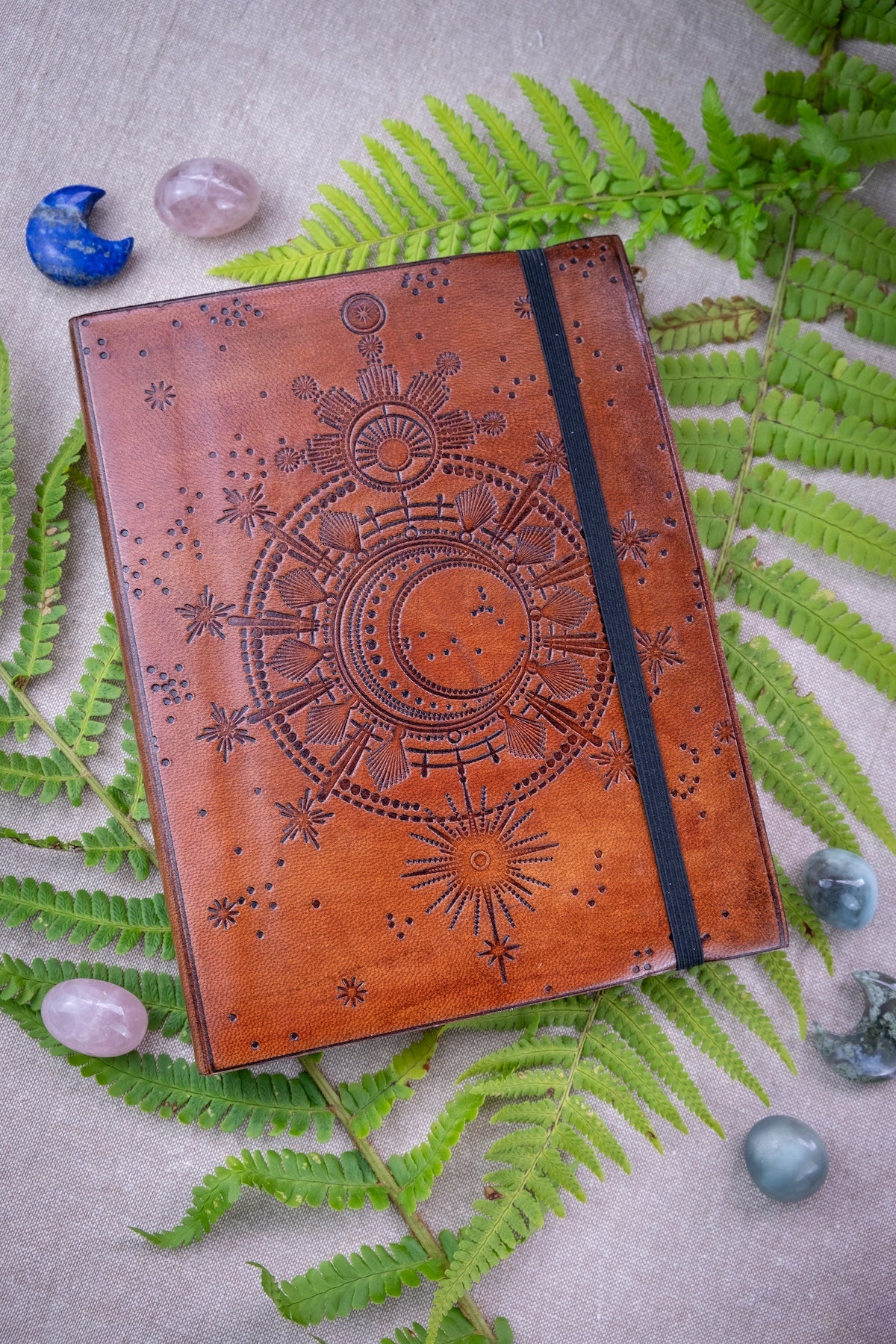 Leather Moon handmade journal, Vegetable Tanned