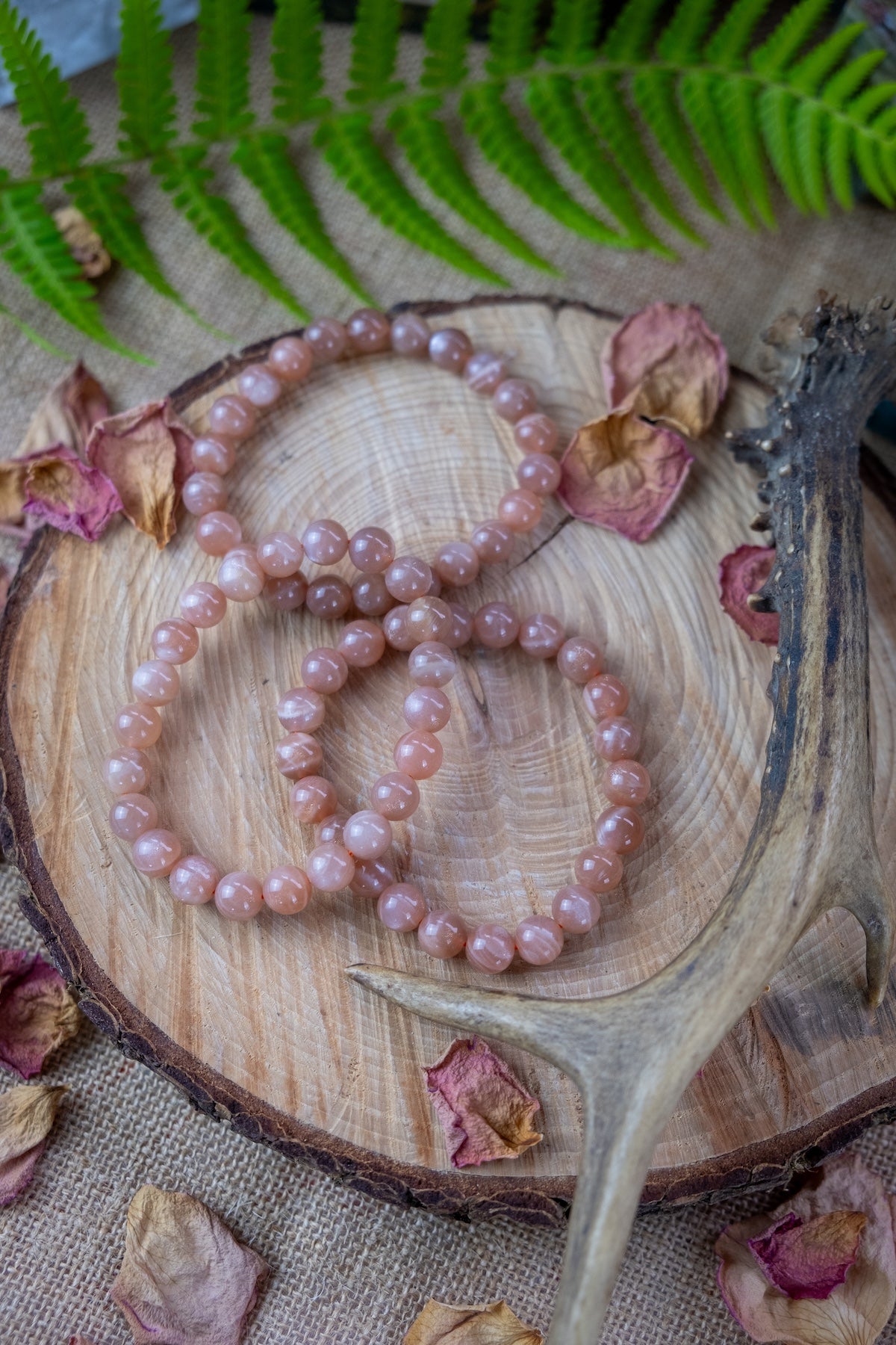 Peach moonstone crystal bracelet, 8mm bead, Crystal for emotional balance.