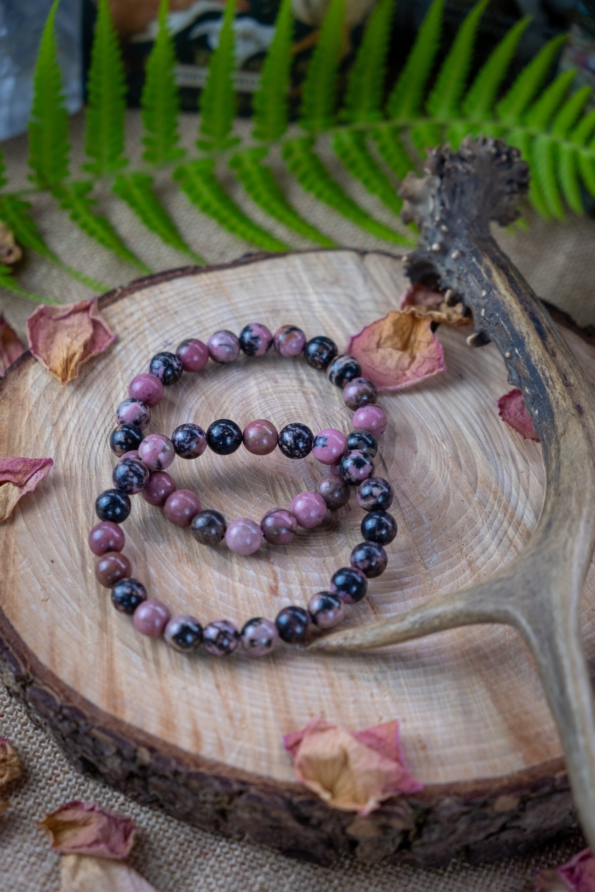 Rhodonite crystal bracelet, Heart chakra crystal, Crystal for stress.