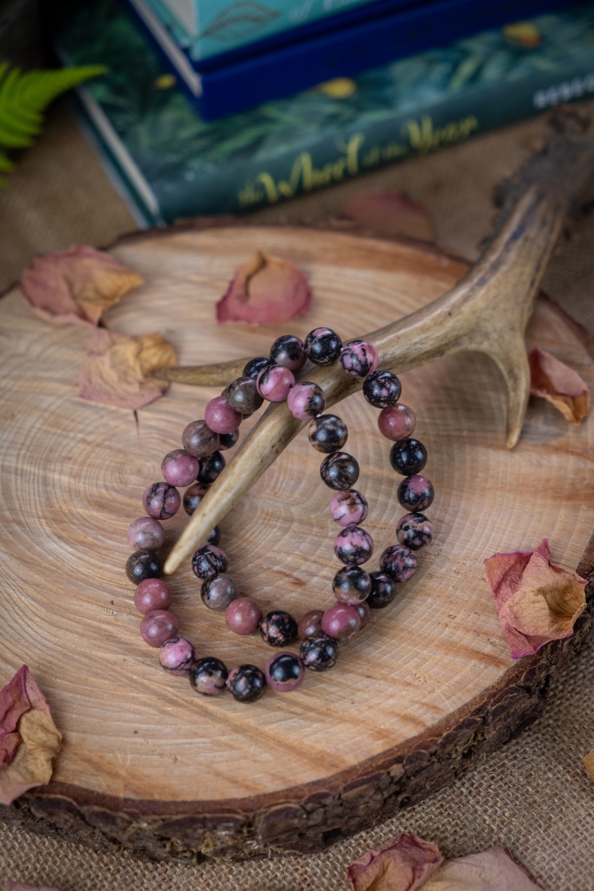 Rhodonite crystal bracelet, Heart chakra crystal, Crystal for stress.