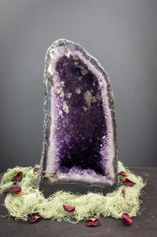 Amethyst Cathedral with Rare Calcite Inclusions, Deep Purple Geode, Crystal Cave, Healing Stone, Spiritual Growth Gem