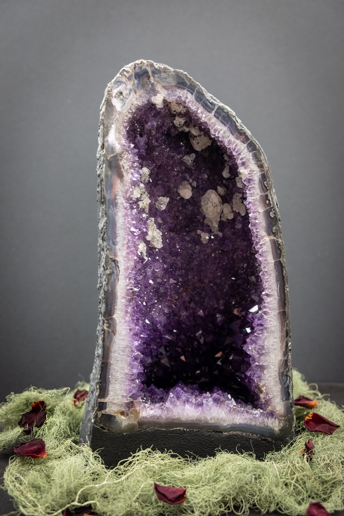 Amethyst Cathedral with Rare Calcite Inclusions, Deep Purple Geode, Crystal Cave, Healing Stone, Spiritual Growth Gem