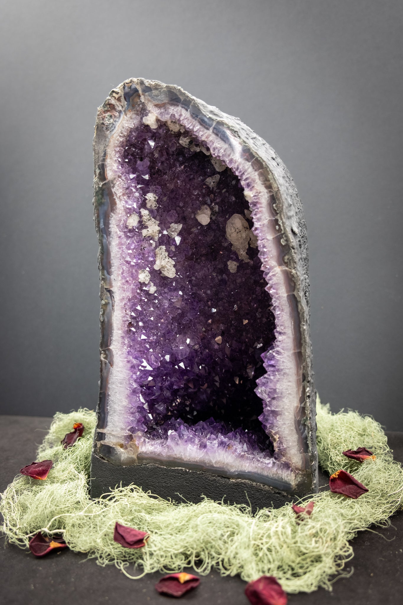 Amethyst Cathedral with Rare Calcite Inclusions, Deep Purple Geode, Crystal Cave, Healing Stone, Spiritual Growth Gem