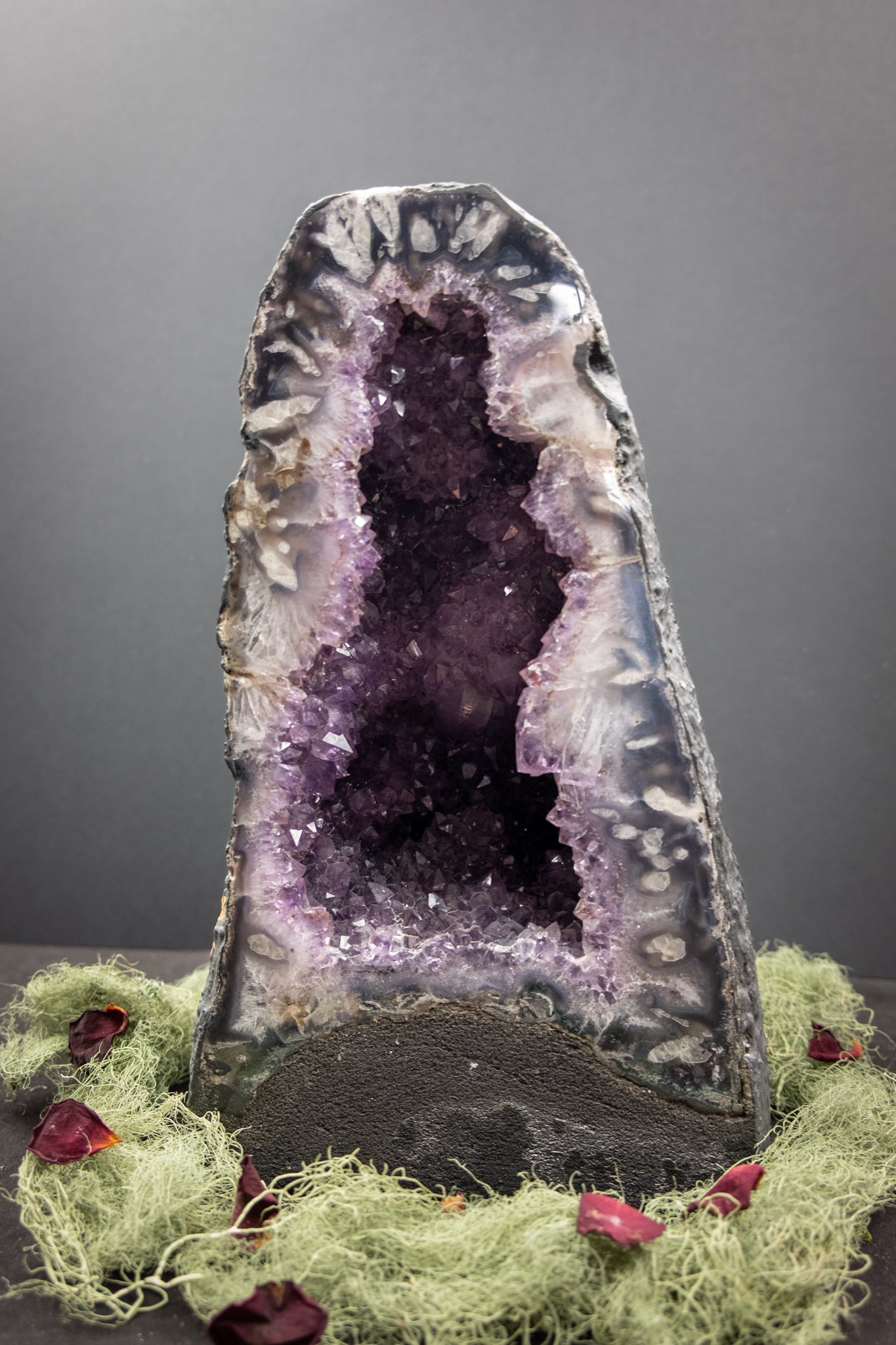 Rare Amethyst Cathedral with Flower Formations, Deep Healing Crystal, Spiritual Protection and Inner Peace Stone Geode