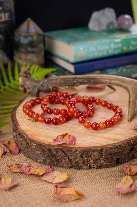 Carnelian Crystal 8mm Bracelet,  Carnelian beaded bracelet, Crystal for passion, love, creativity,  Root and Sacral chakra crystal.