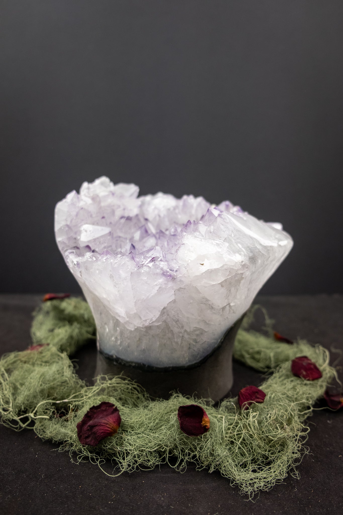 Rare Amethyst Flower Cluster with Calcite Inclusions, Lavender Crystal with Polished Edges, Rainbow Gemstone from Brazil