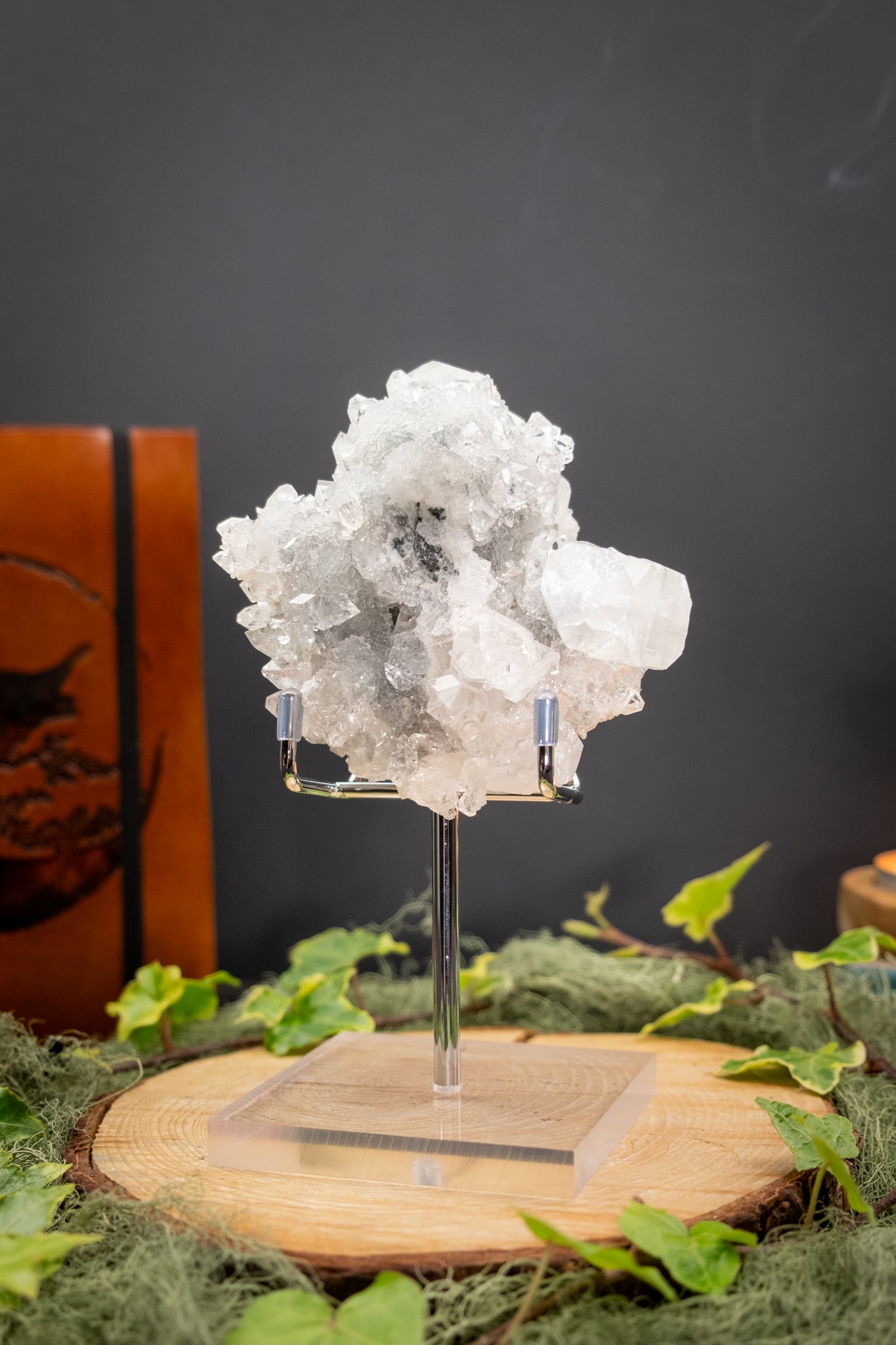 High Grade Apophyllite on Stand, Sparkling Cluster Crystal, Purifying Stone for Clarity and Uplift