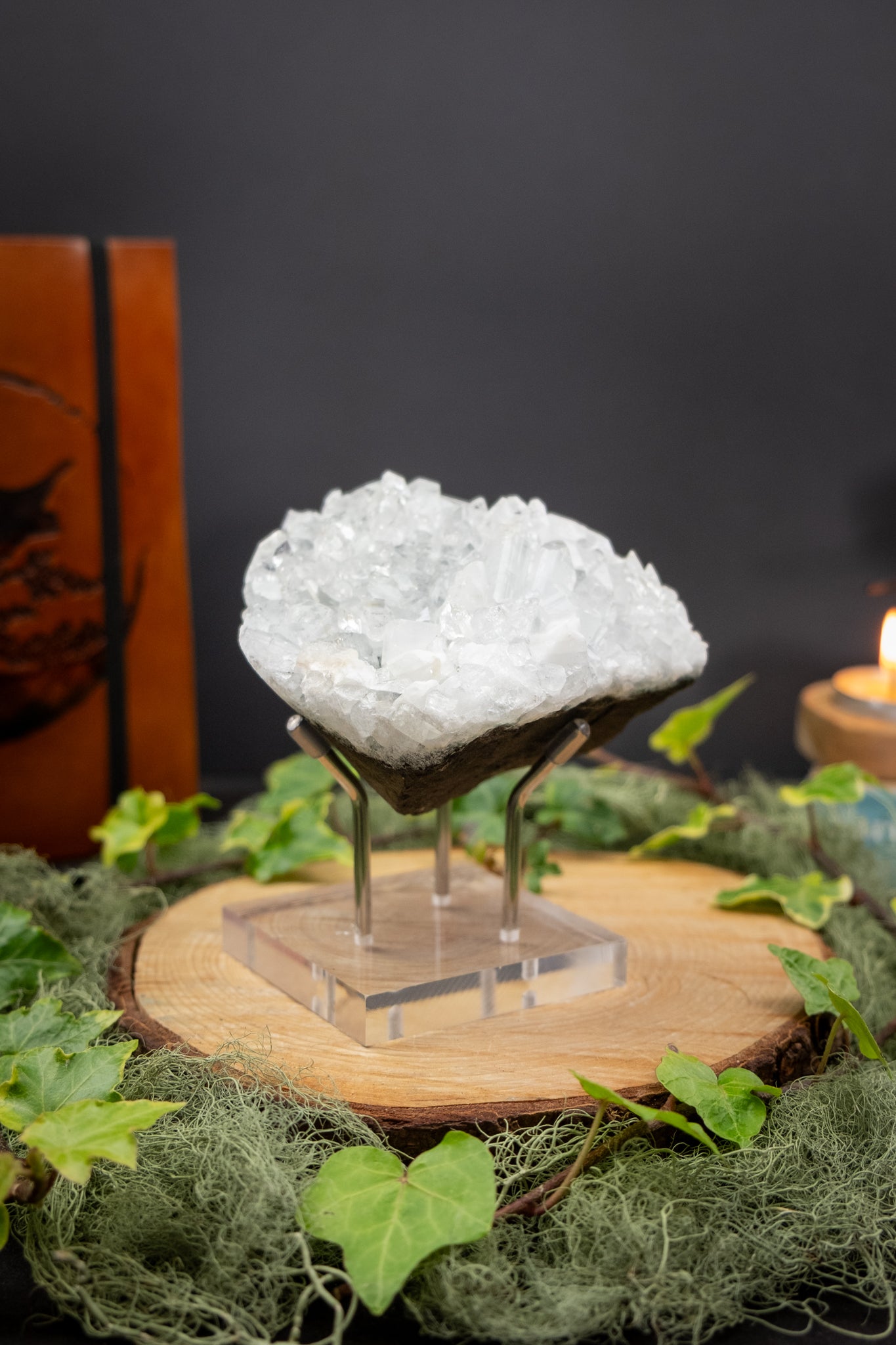 High Grade Apophyllite on Stand, Sparkling Cluster Crystal, Purifying Stone for Clarity and Uplift