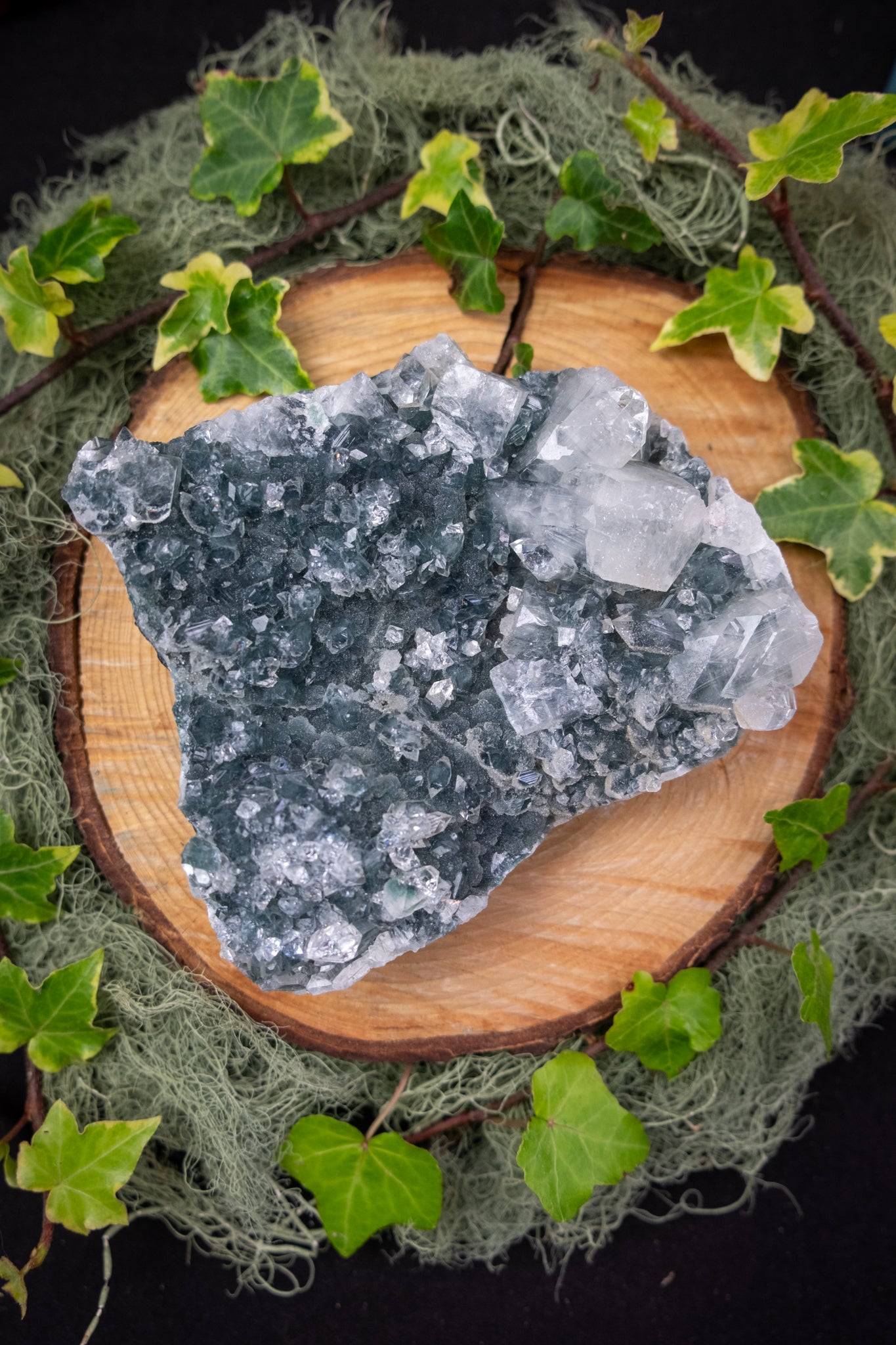 Apophyllite and Chalcedony Crystal Cluster, Rare Teal Green Gemstone, Sparkling Natural Crystal, High Vibration Stone for Calm Clarity and Healing