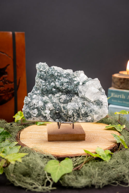 Apophyllite and Chalcedony Crystal Cluster, Rare Teal Green Gemstone, Sparkling Natural Crystal, High Vibration Stone for Calm Clarity and Healing