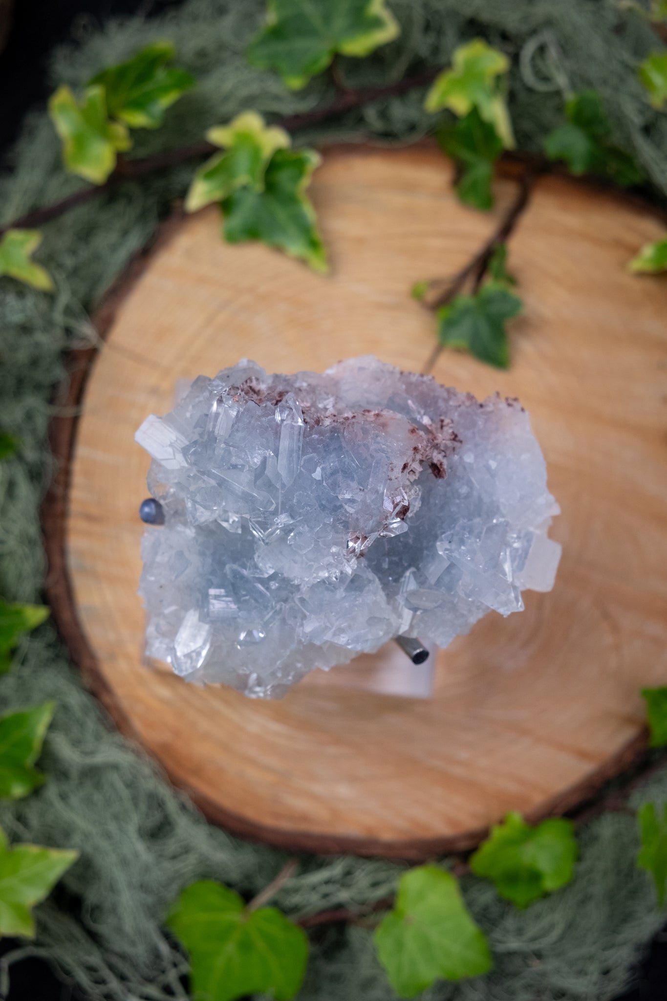 Blue Apophyllite and Chalcedony Gemstone Cluster on Stand, High Grade Sparkling Crystal for Calm, Clarity, Intuition and Home Energy Cleansing