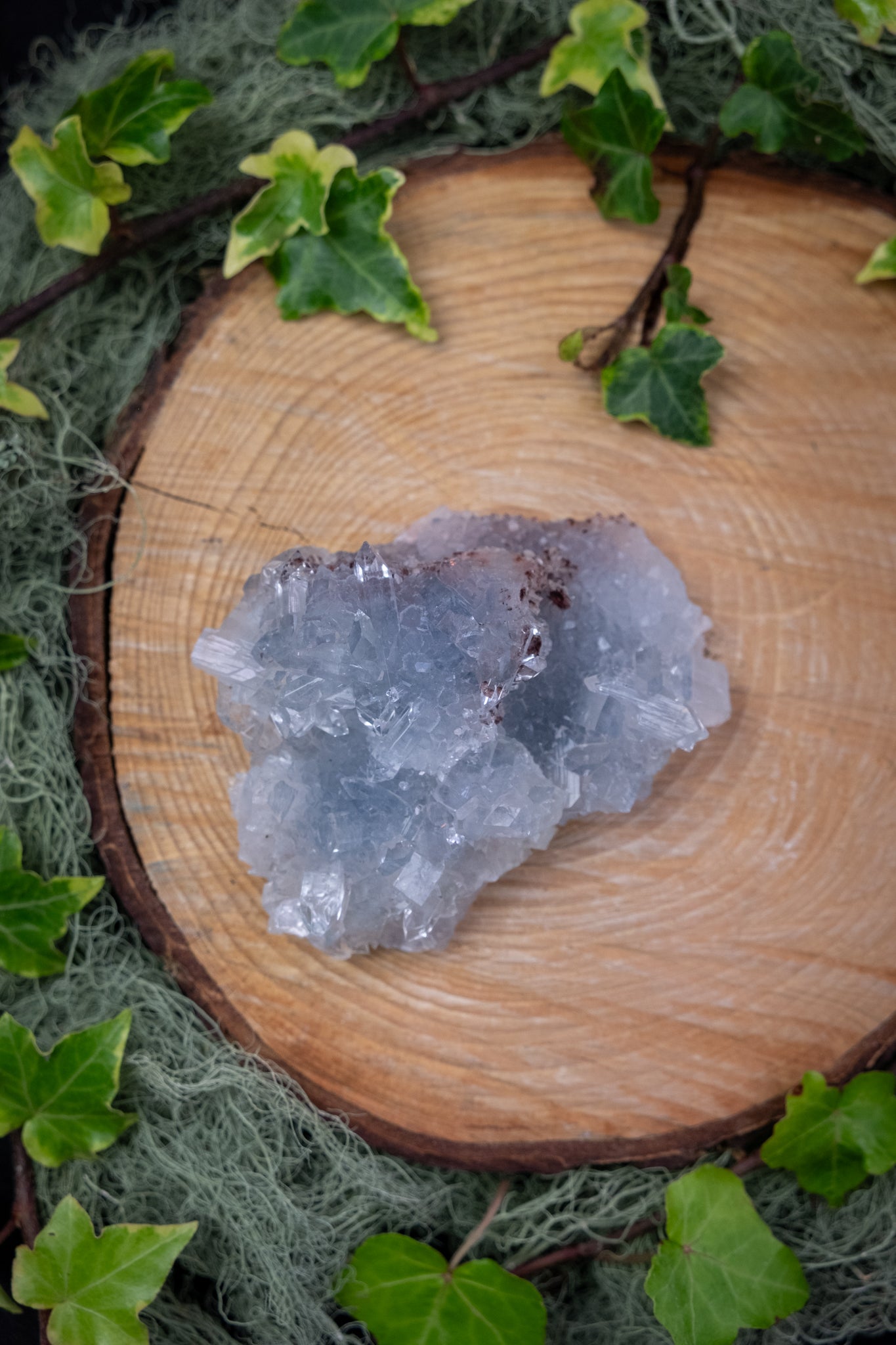 Blue Apophyllite and Chalcedony Gemstone Cluster on Stand, High Grade Sparkling Crystal for Calm, Clarity, Intuition and Home Energy Cleansing