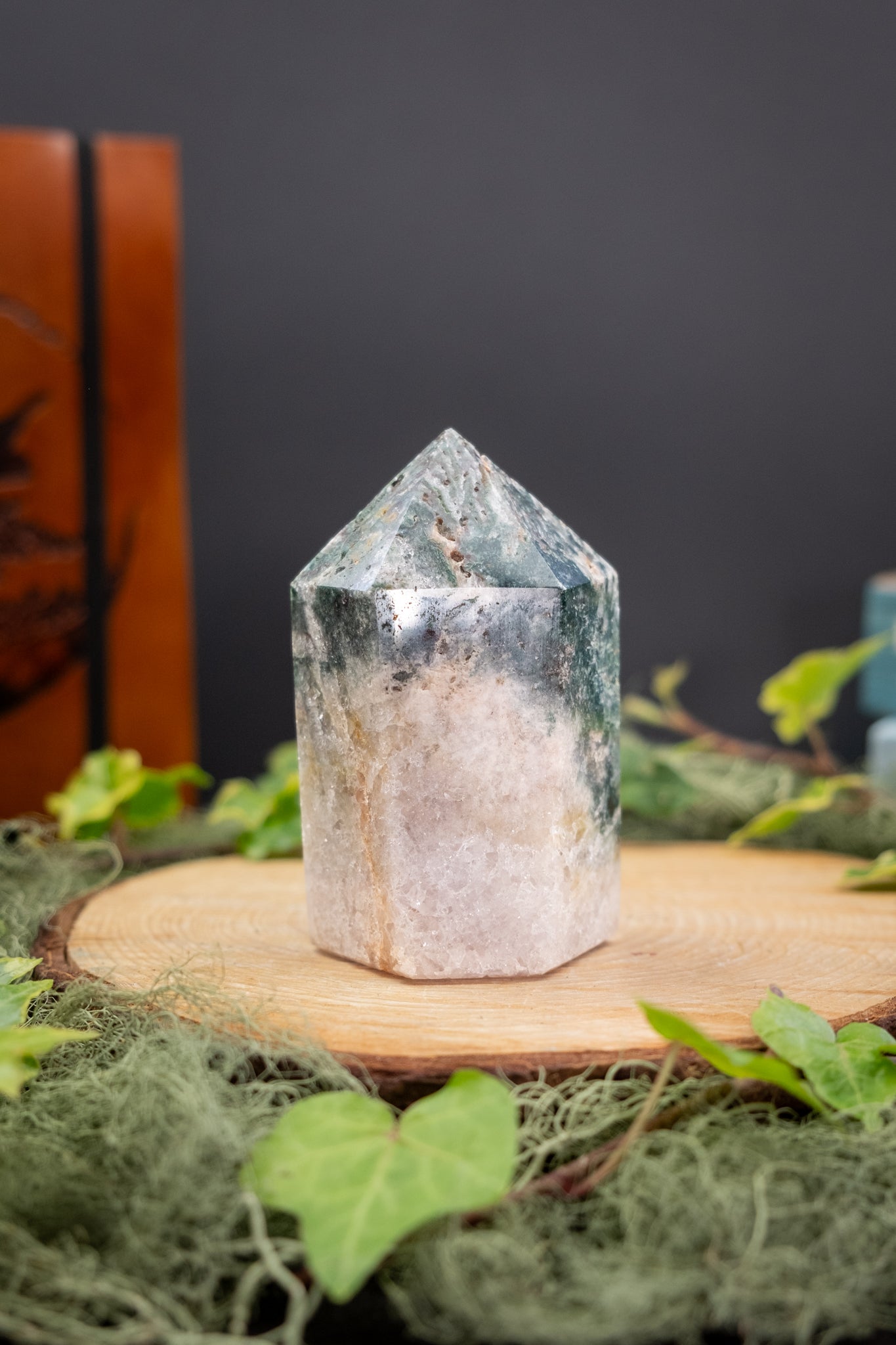 Pink Amethyst and Moss Agate Point, Grounded Growth Crystal, Yin Yang Balance Stone, Heart Healing and Earth Energy