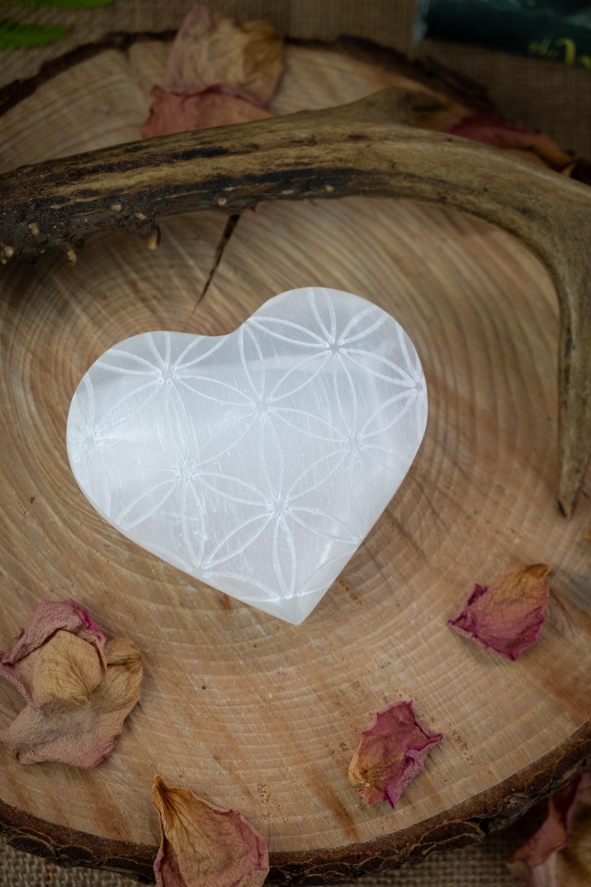 Selenite Crystal Heart with Flower of Life etching, Crystal for cleansing and clearing, Sacred Symbol, Sacred geometry