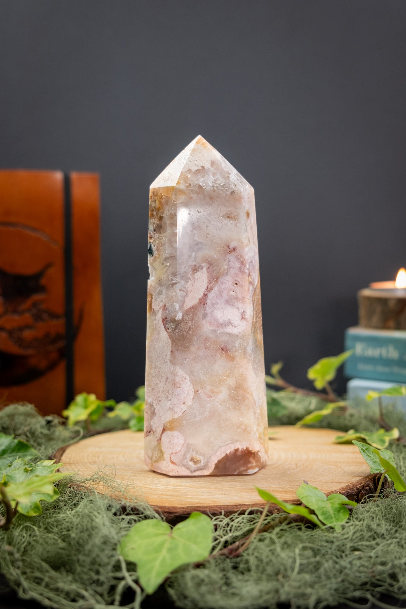 Pink Amethyst with Moss Agate Inclusions Drusy Cave Point Crystal, Heart Healing Stone for Calm Growth and Gentle Transformation