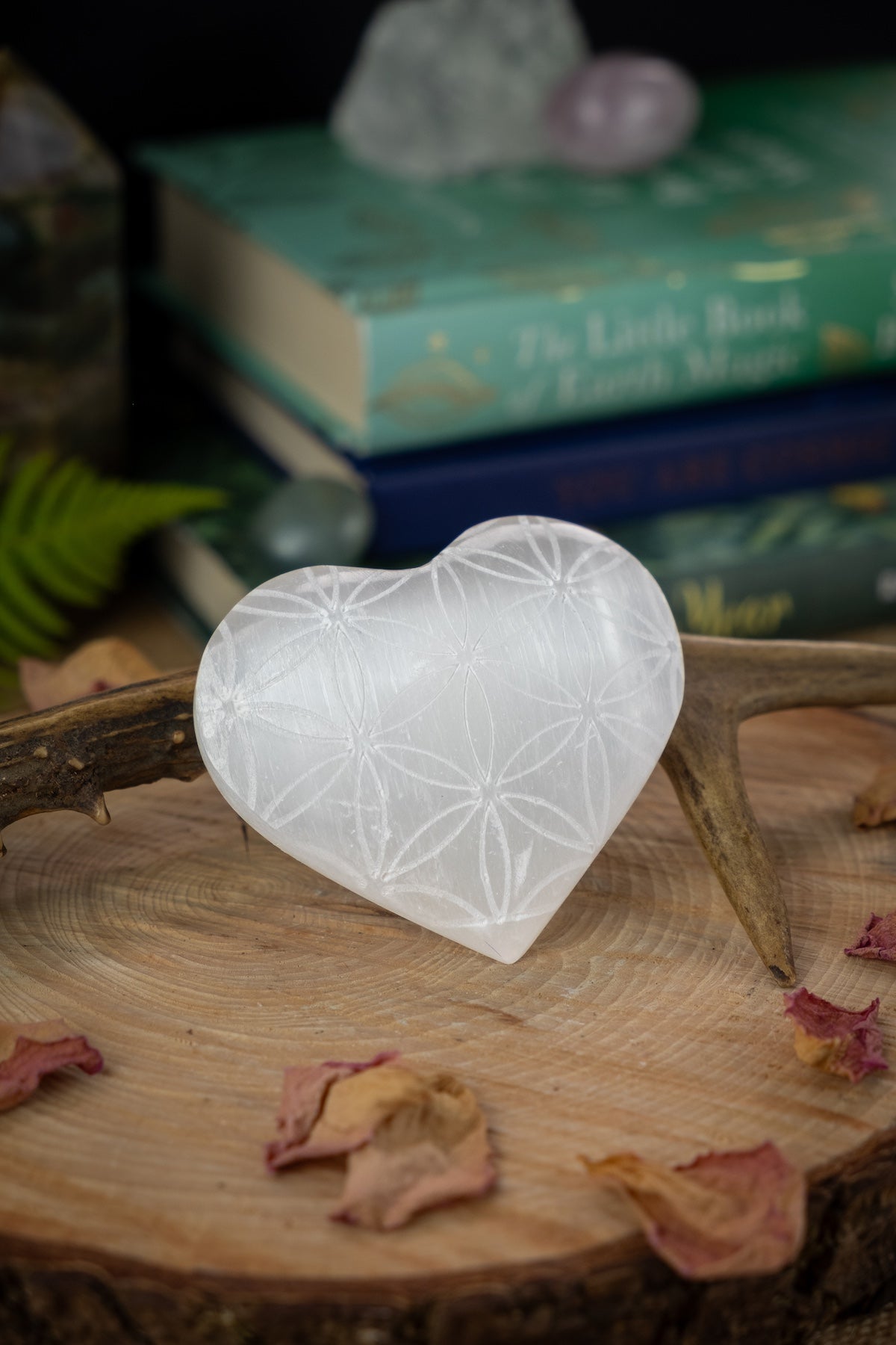 Selenite Crystal Heart with Flower of Life etching, Crystal for cleansing and clearing, Sacred Symbol, Sacred geometry