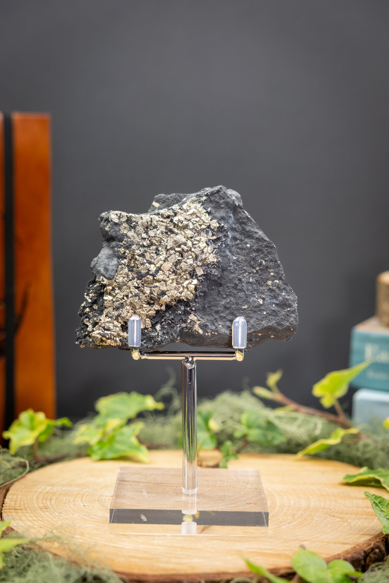 Basalt and Pyrite Freeform on Stand, High Grade Pyrite Gemstone, Sparkling Natural Stone Sculpture for Protection, Strength and Abundance