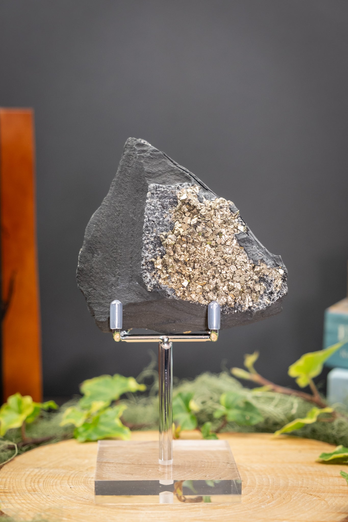 Basalt and Pyrite Freeform on Stand, High Grade Pyrite Gemstone, Sparkling Natural Stone Sculpture for Protection, Strength and Abundance