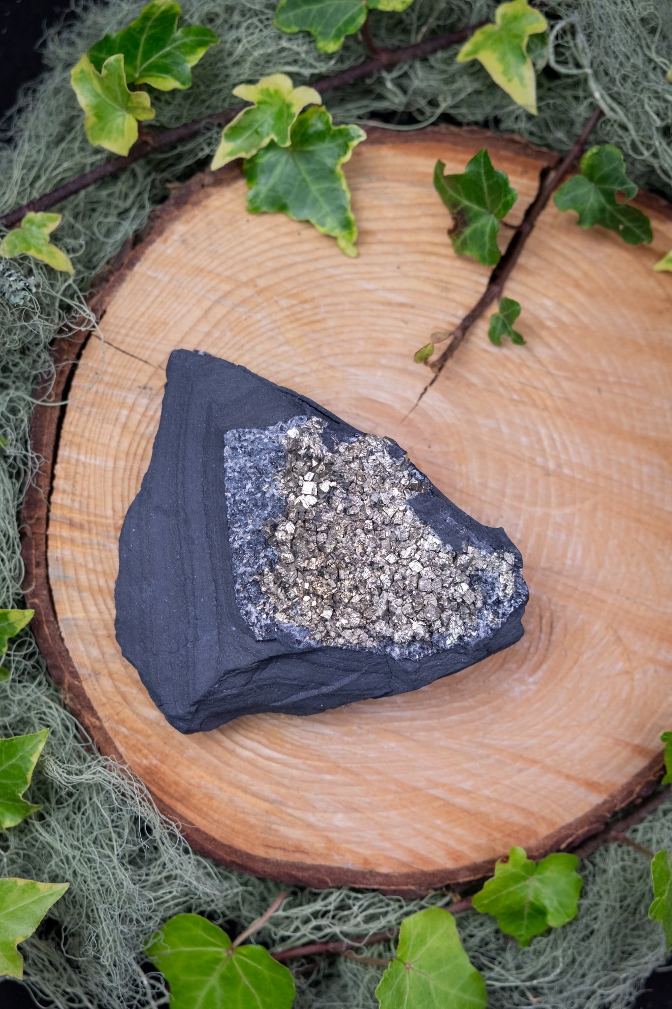 Basalt and Pyrite Freeform on Stand, High Grade Pyrite Gemstone, Sparkling Natural Stone Sculpture for Protection, Strength and Abundance