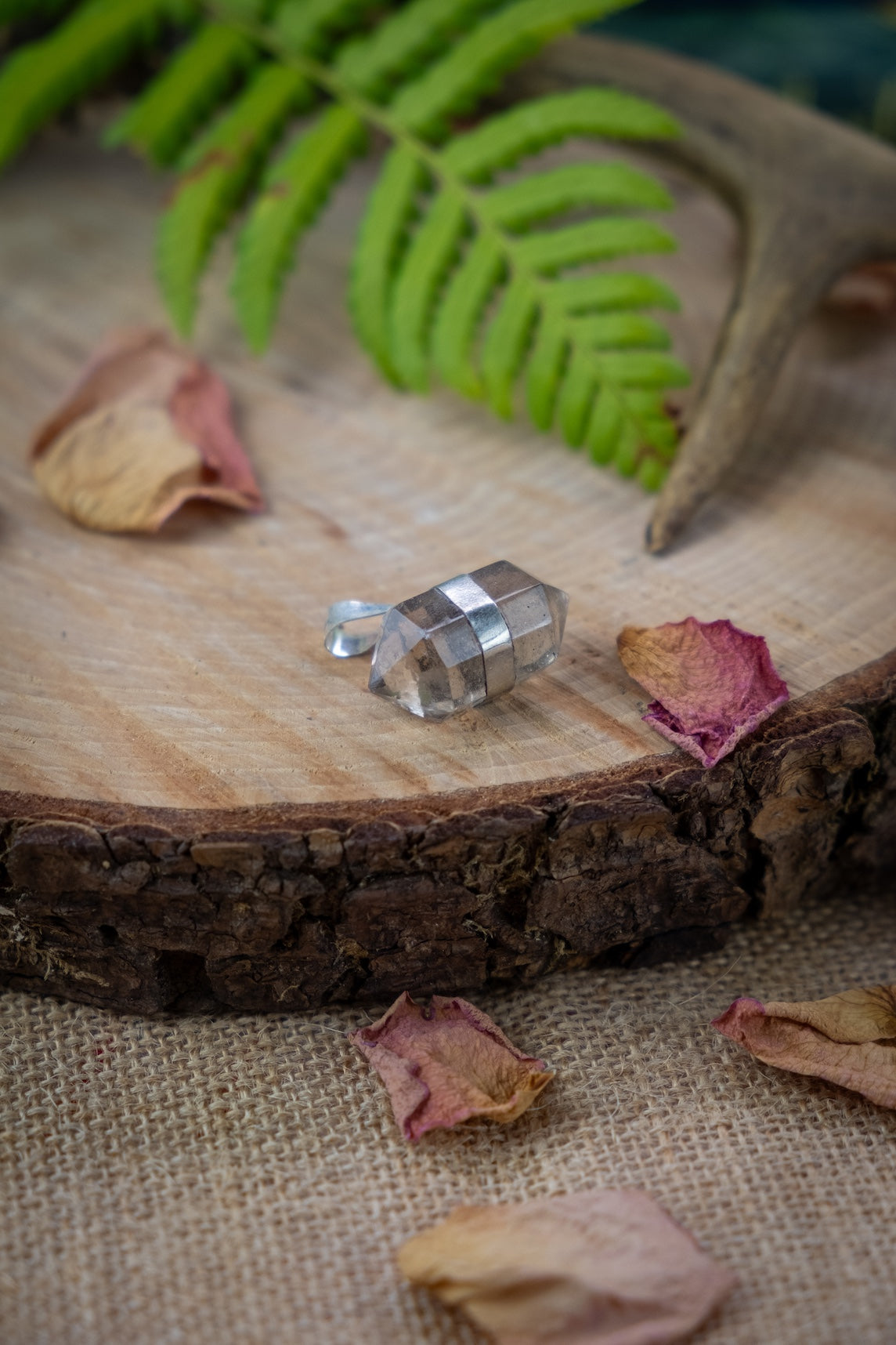 Smokey Quartz crystal pendant, Double Terminated Crystal, Sterling silver pendant,  November birthstone, Hand carved Boho style.