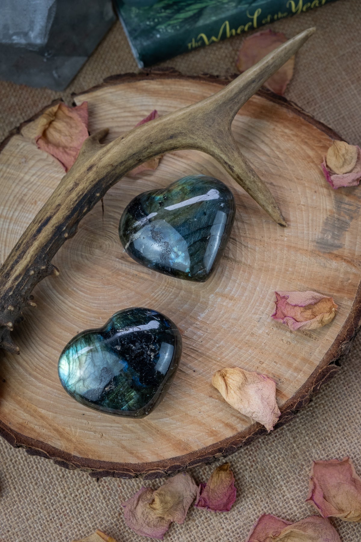 Labradorite crystal hearts, Crystal for intuition.