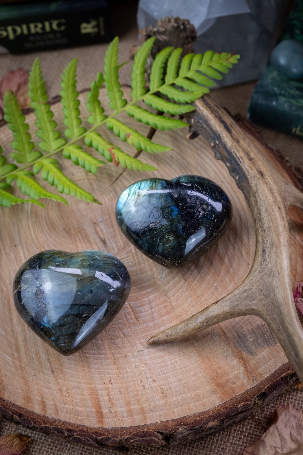 Labradorite crystal hearts, Crystal for intuition.