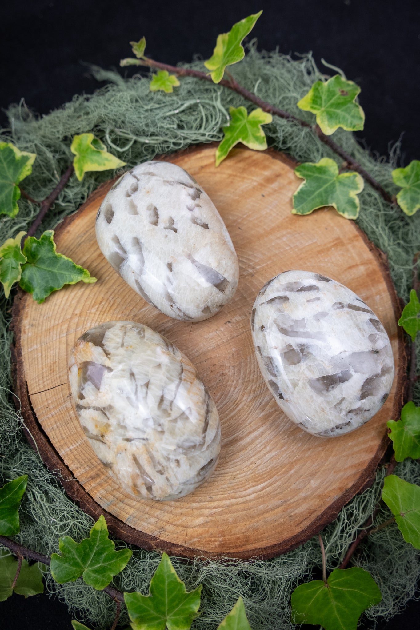 Rare Moonstone Palm Stone, Smokey Quartz Palm Stone from Madagascar, High Grade Healing Crystal Gem for Intuition Clarity Balance