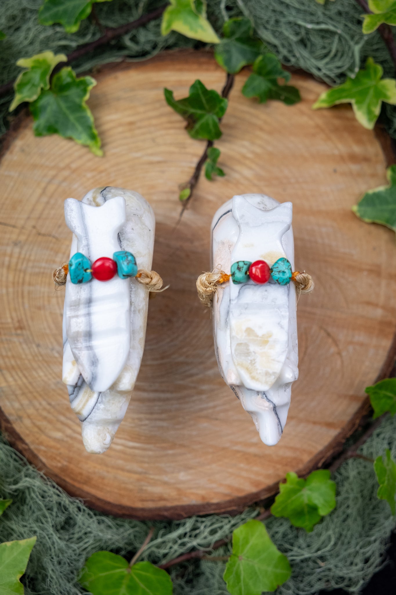 Zebra Calcite Totem Bear Statue, Hand Carved Healing Stone, Protective Spirit Animal, Strength, Grounding Energy, Turquoise Bead Offering
