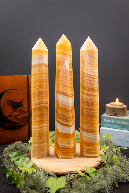 Large Orange Calcite Point Crystal, High Grade Uplifting Stone for Creativity Energy Clearing and Emotional Balance